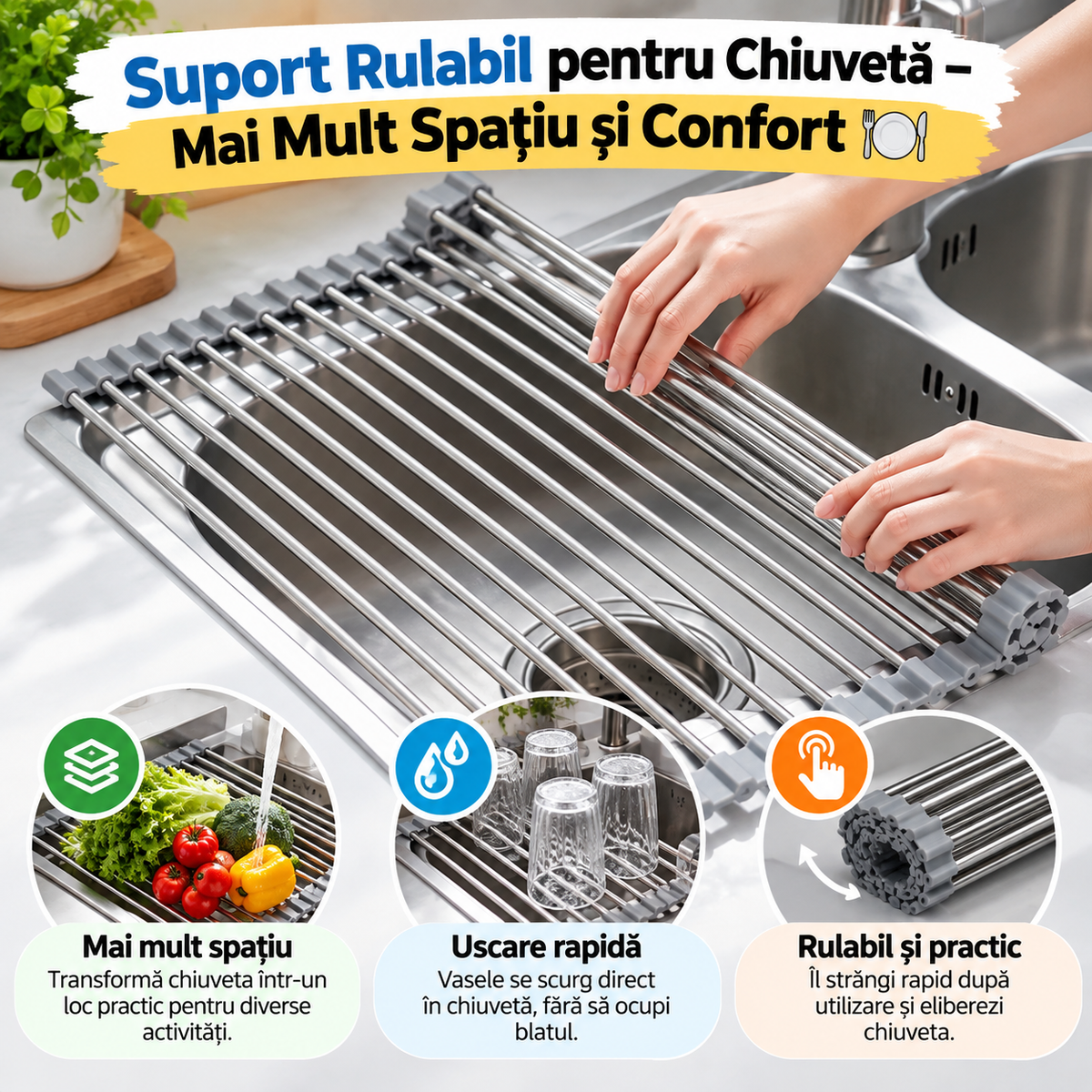 Suport Rulabil pentru Chiuvetă – Mai Mult Spațiu și Confort🍽️