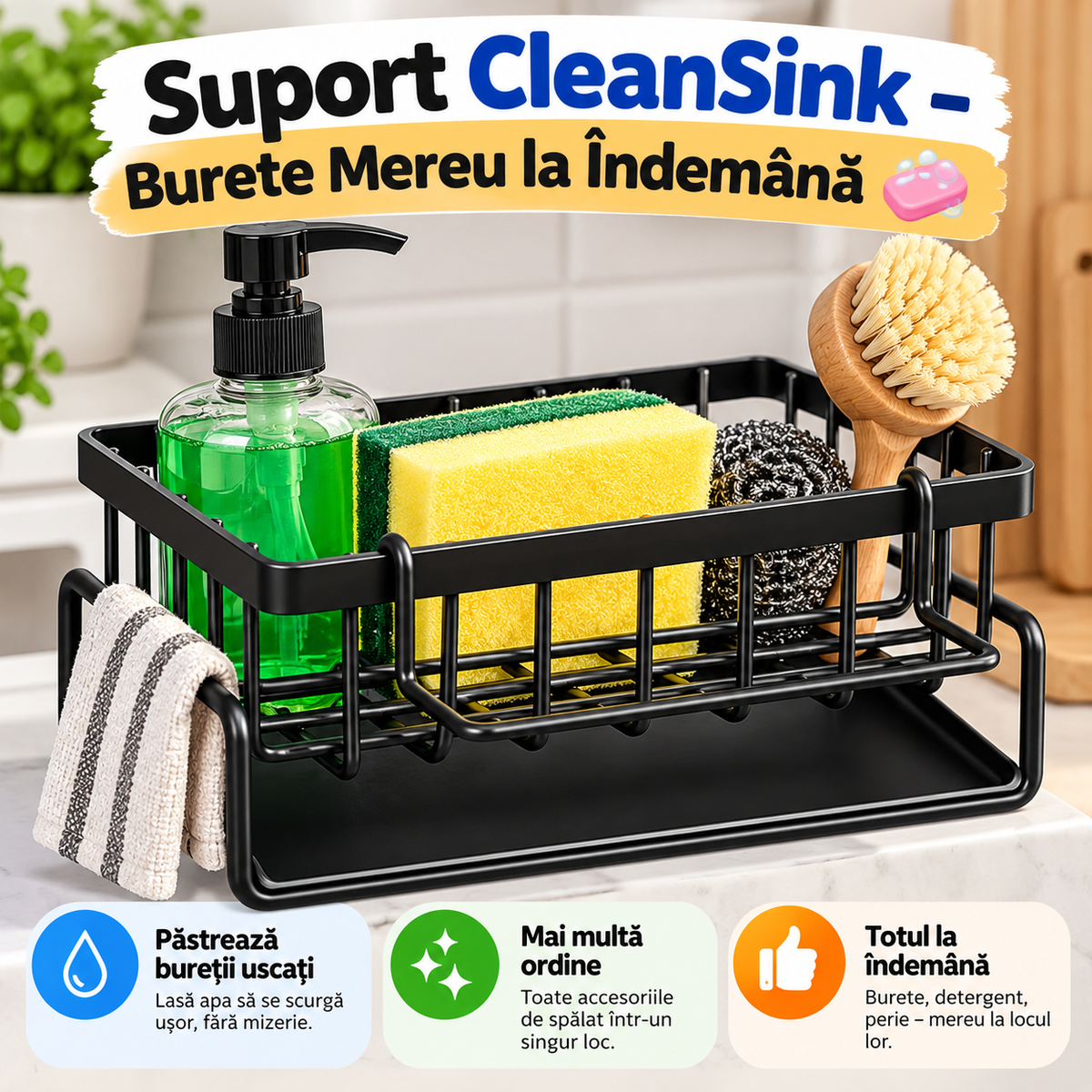 Suport CleanSink – Burete Mereu la Îndemână 🧼